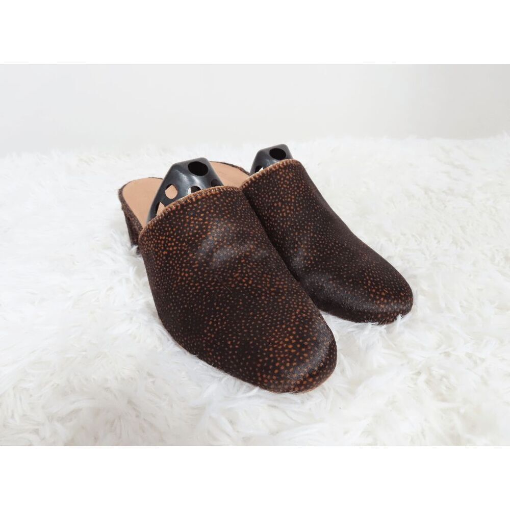 Madewell Brown The Walker Spotted Animal Print Calf Hair Mules Heels Size 8